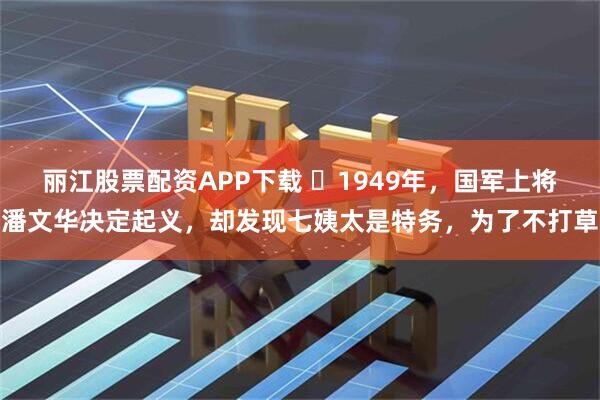 丽江股票配资APP下载 ☁1949年，国军上将潘文华决定起义，却发现七姨太是特务，为了不打草